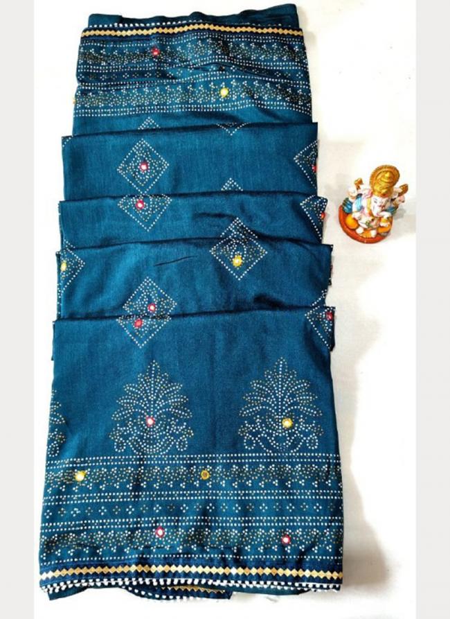 Mulmul Silk Blue Festival Wear Mirror Work Saree
